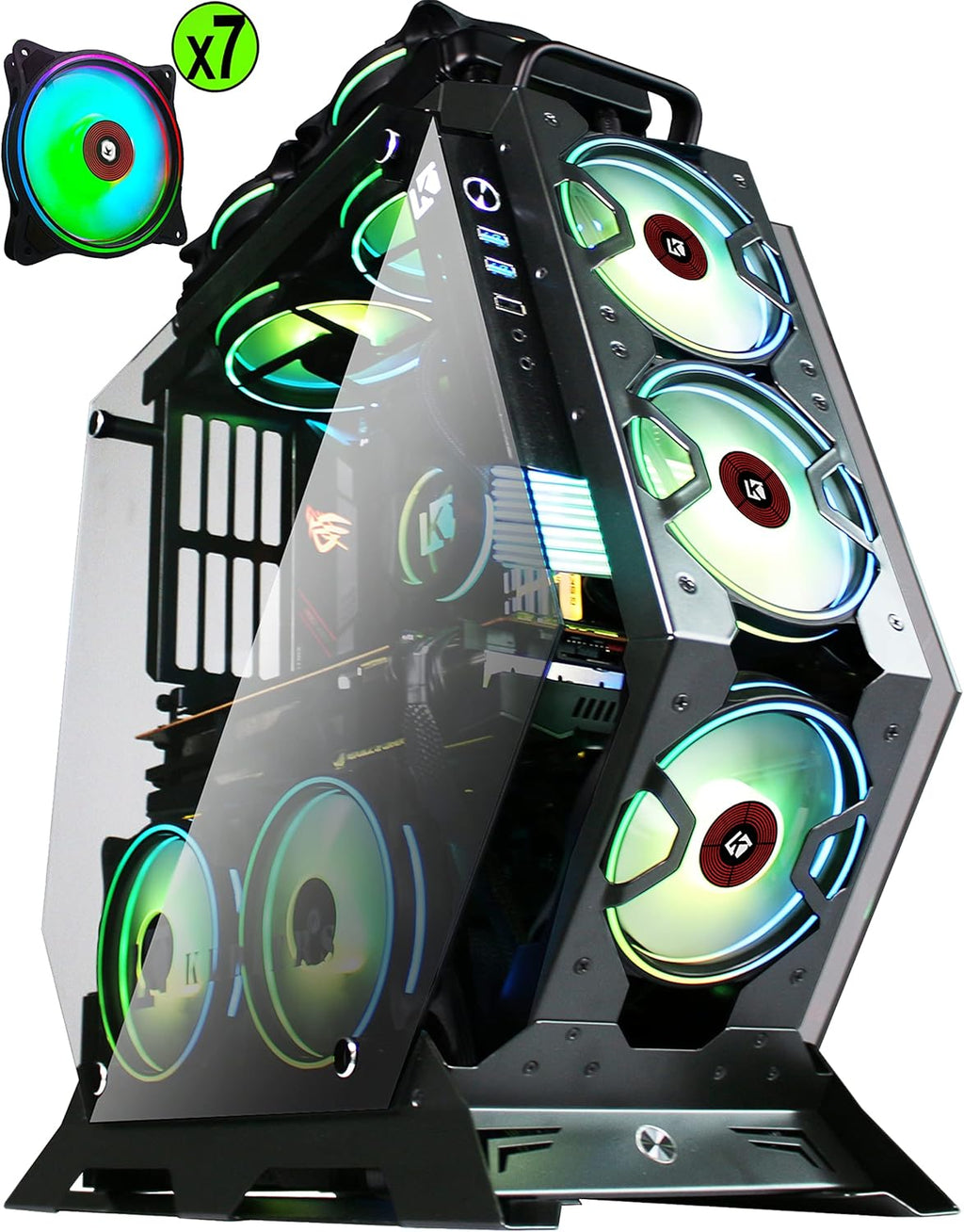 PC Gaming Case ATX Mid Tower Open Case with Tempered Glass U31883