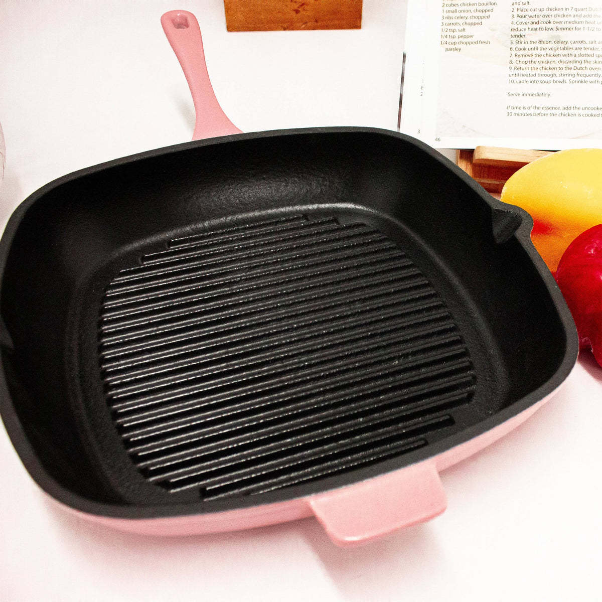 Pink Cast Iron Square Grill Pan O209615