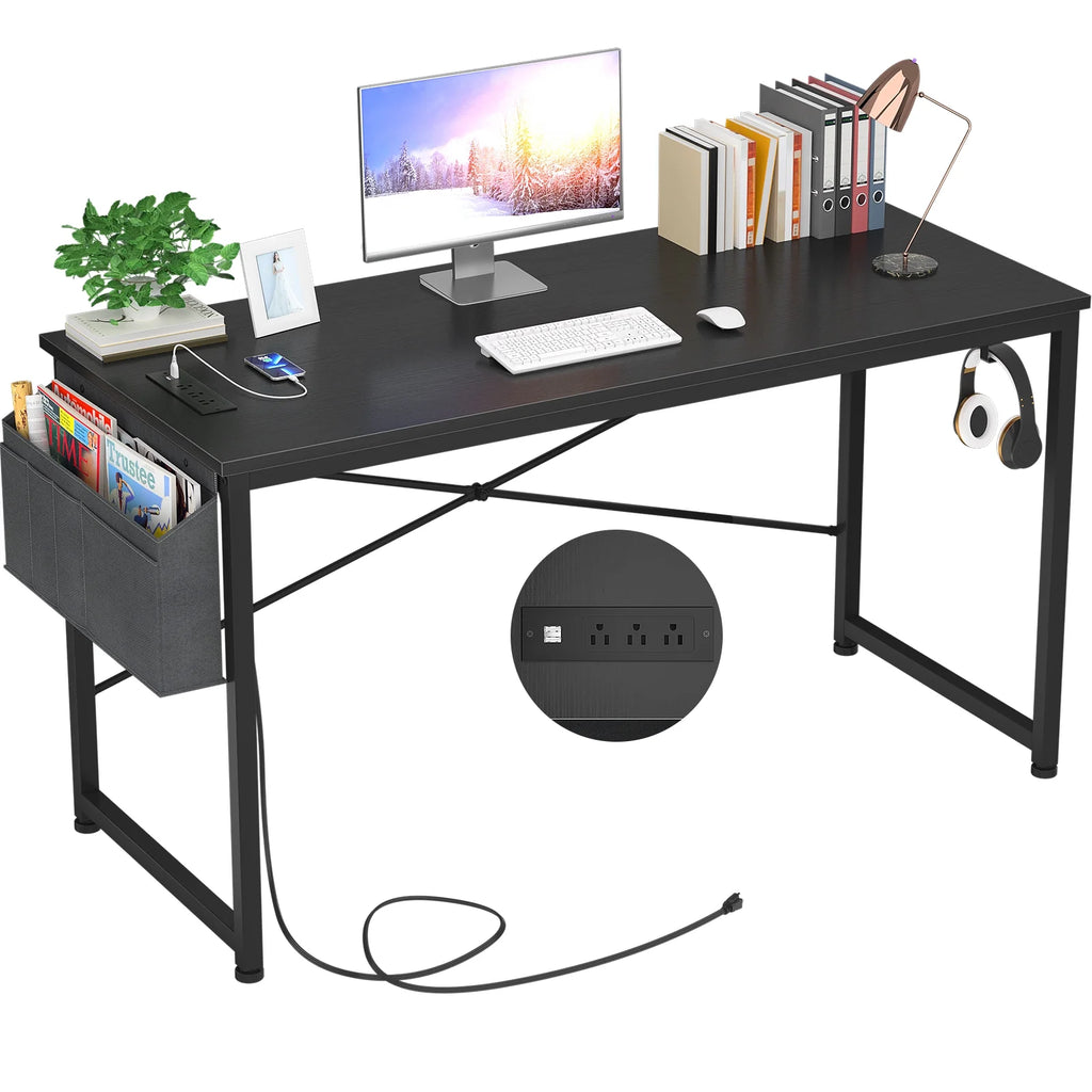 Black 47 Inch Computer Desk with Power Outlets I6591