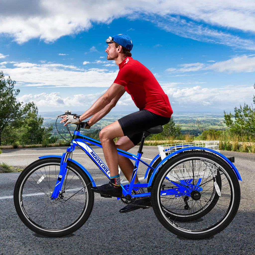 Adult Mountain Tricycle, 7 Speed Three Wheel Bike, 24/26/27.5 inch, 420 lbs H499691