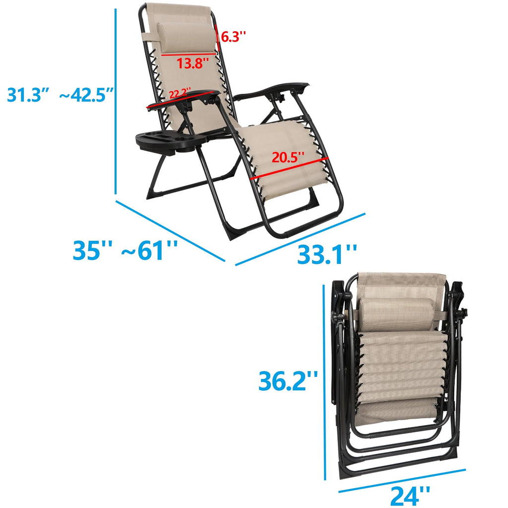 2 Pack Beige Steel Zero-Gravity Chair T476865