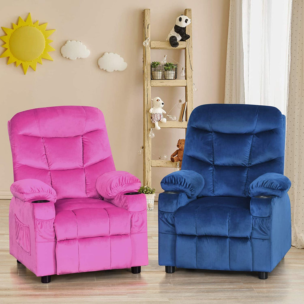 Rose Velvet Kids Recliner Chair with Cup Holder J317769