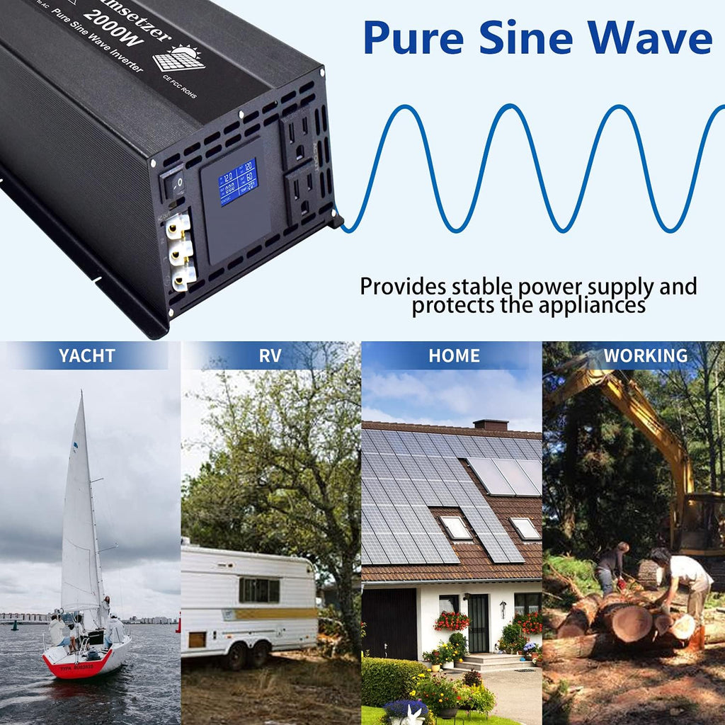3000w 24v Pure Sine Wave Power Inverter with Dual US Outlet and LCD Display Y257811