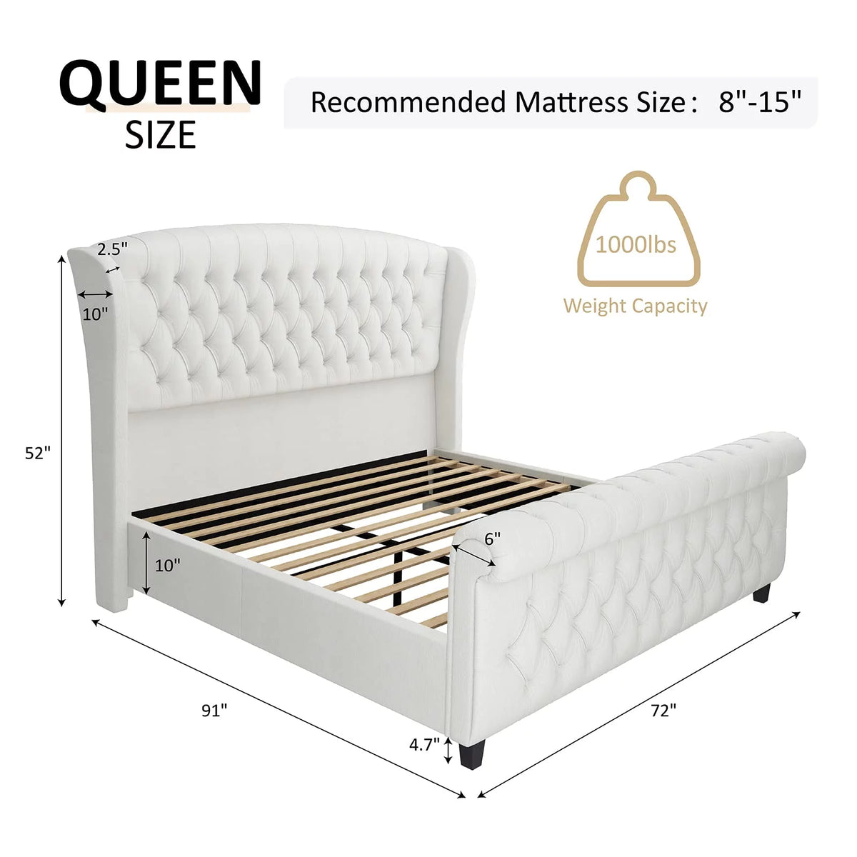 Queen Size Velvet Upholstered Platform Bed Frame B824