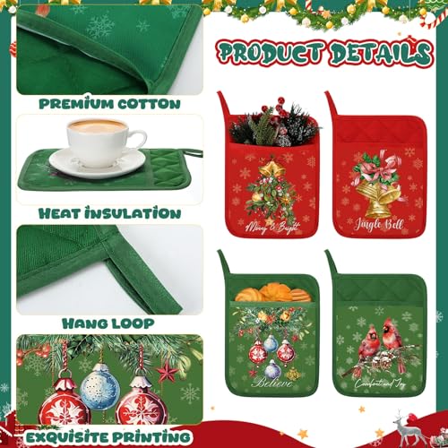 12 Pcs Christmas Pot Holders with Pocket Red and Green Heat Resistant Oven Mitts Z382378