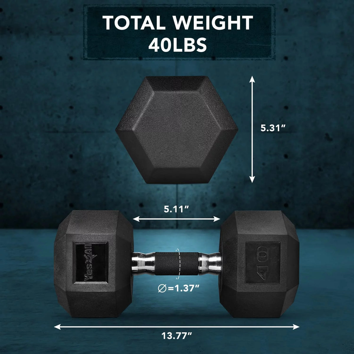 50 lbs Hex Rubber Grip Dumbbell J681