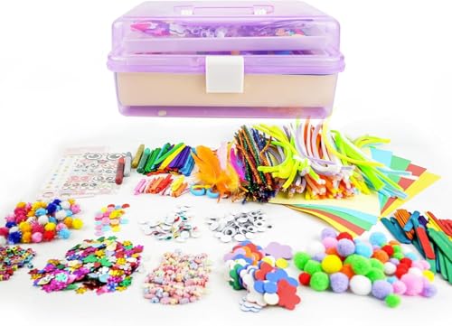 1000+ PCS Toddler DIY Craft Art Supply Set with 3 Layered Folding Storage Box U7605