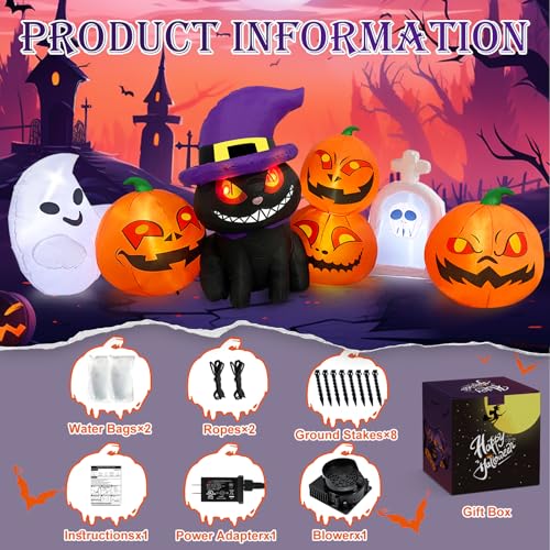 8 FT Halloween Inflatable Pumpkin Black Cat with LED Lights T66919