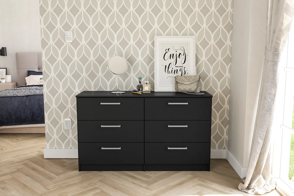 White 6 Drawer Wood Double Dresser T49600