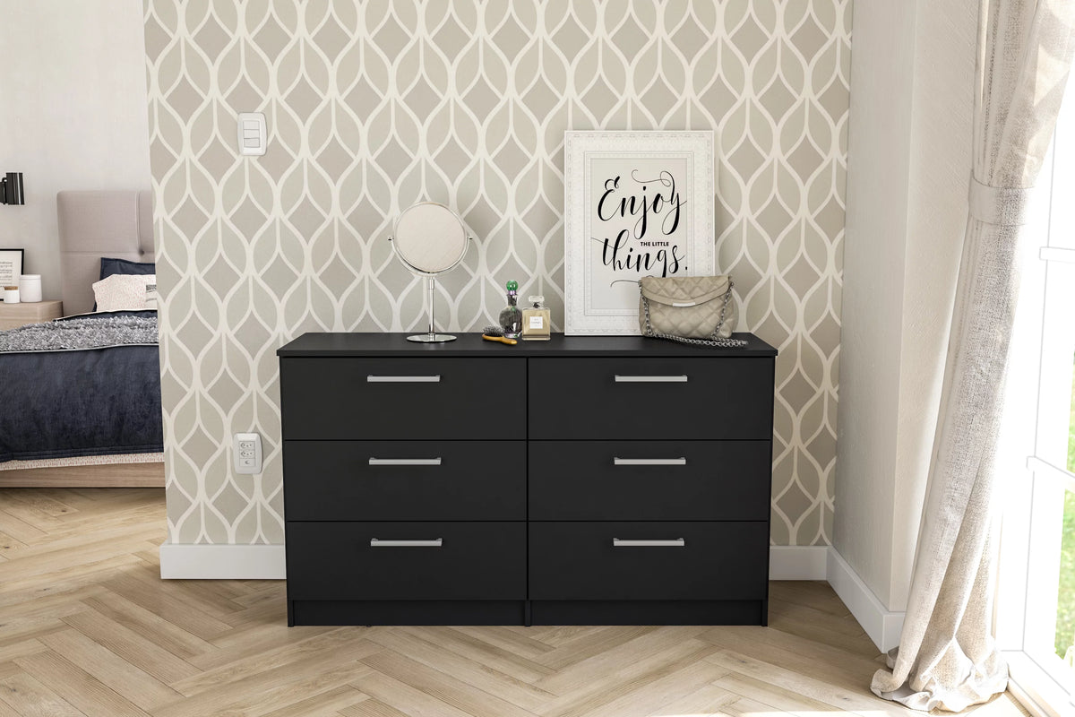 White 6 Drawer Wood Double Dresser T49600