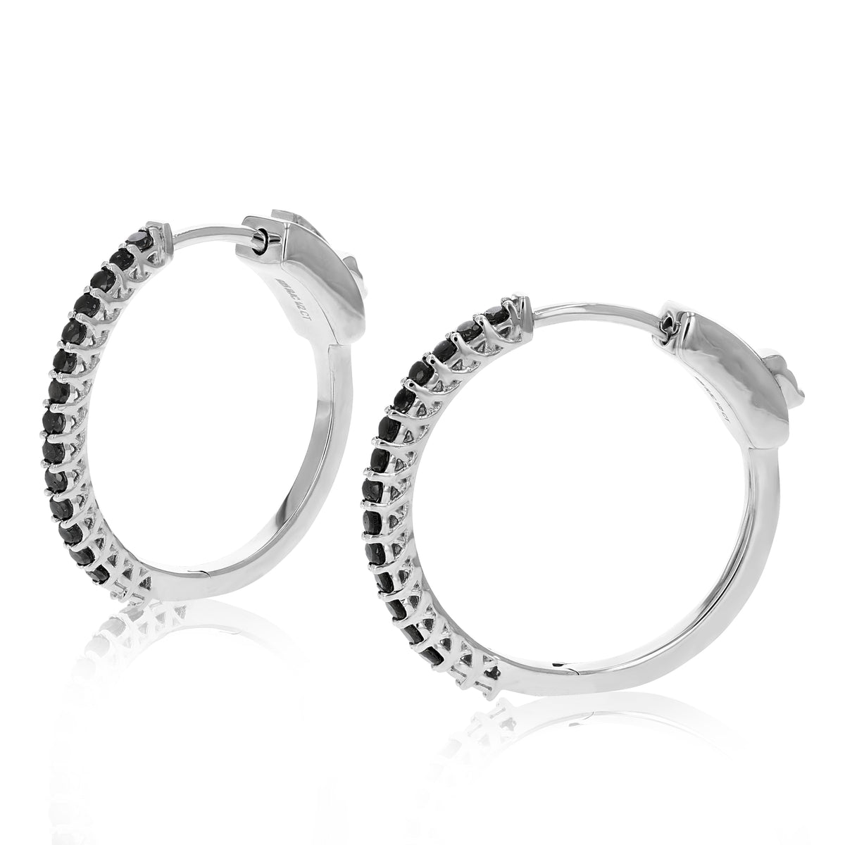 Black Diamond Hoop Earrings .925 Sterling Silver 3/4 Inch Y354391