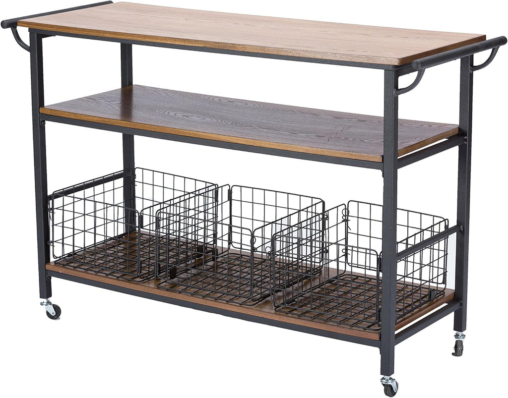 Brown Wood and Metal Kitchen Cart K990